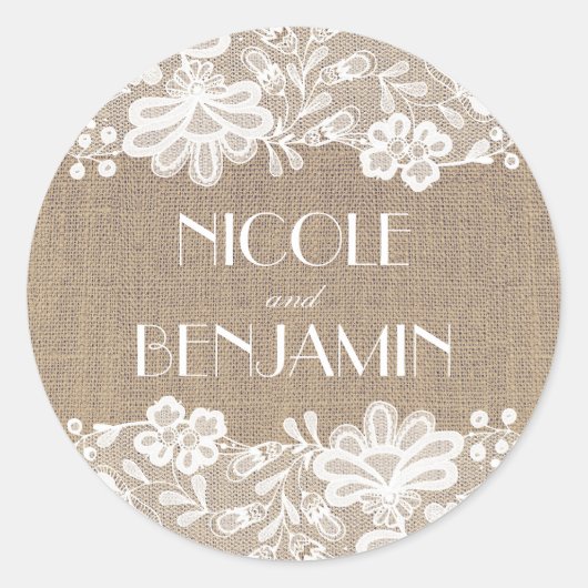 Sticker Rond Mariage vintage Lace et Burlap (Devant)