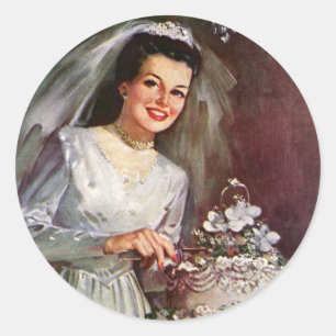 Sticker Rond Mariage vintage, Mariée Couper le gâteau Mariage