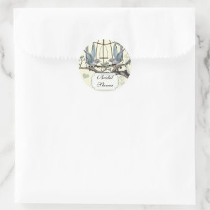 Sticker Rond Mariage vintage oiseau bleu Shower de mariage