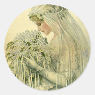 Sticker Rond Mariage Vintage, Portrait de Mariée Victorien