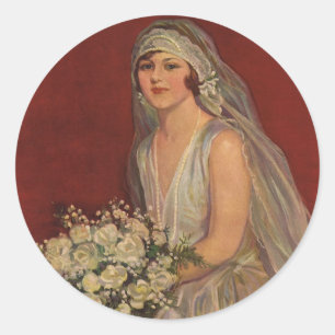 Sticker Rond Mariage vintage, Portrait de mariée victorienne