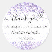 Sticker Rond Mariage violet blanc lavande merci (Devant)