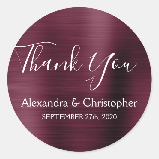 Sticker Rond Mariage violet Bourgogne Favoriser Merci (Devant)
