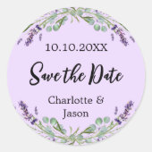 Sticker Rond Mariage violet de lavande Enregistrer la date (Devant)