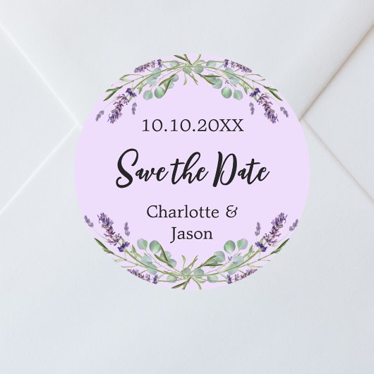 Sticker Rond Mariage violet de lavande Enregistrer la date