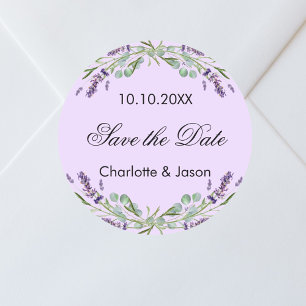 Sticker Rond Mariage violet de lavande Enregistrer la date