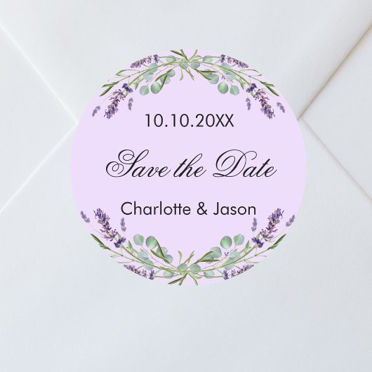 Sticker Rond Mariage violet de lavande Enregistrer la date