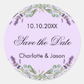 Sticker Rond Mariage violet de lavande Enregistrer la date (Devant)