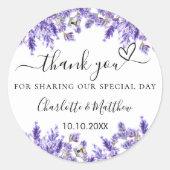 Sticker Rond Mariage violet de lavande merci (Devant)