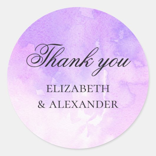 Sticker Rond Mariage violet élégant. Aquarelle lilas merci (Devant)