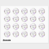 Sticker Rond Mariage violet Floral Monogramme Merci (Feuille)