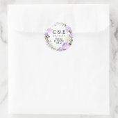 Sticker Rond Mariage violet Floral Monogramme Merci (Sac)