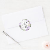 Sticker Rond Mariage violet Floral Monogramme Merci (Enveloppe)
