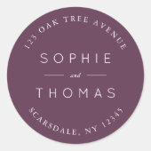 Sticker Rond Mariage violet foncé Adresse de retour (Devant)