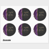 Sticker Rond Mariage Violet Or Foncé Agate Géode Script (Feuille)
