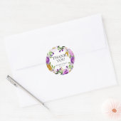 Sticker rond Mariage violet & or Merci (Enveloppe)