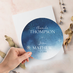 Sticker Rond Mariage Whimsical Blue Snowflake