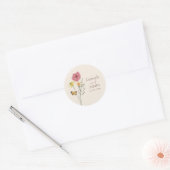 Sticker Rond Mariage Whimsical Fleur sauvage rose simple (Enveloppe)