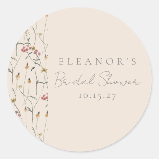Sticker Rond Mariage Whimsical Wildflower Floral Personnalisé S (Devant)