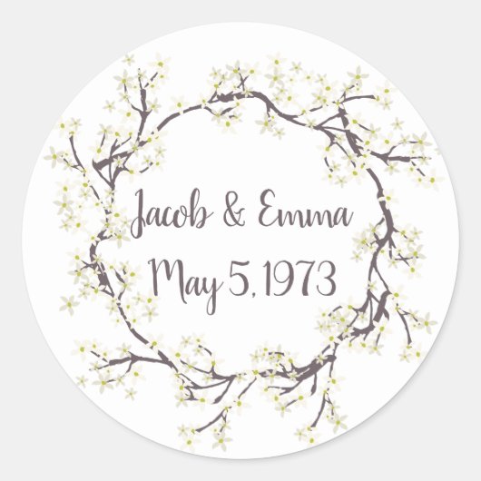 Sticker Rond Mariage White Flower Branch Wreath (Devant)