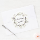 Sticker Rond Mariage White Flower Branch Wreath (Enveloppe)