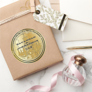 Sticker Rond Mariages de lustre Vintage Black & Gold