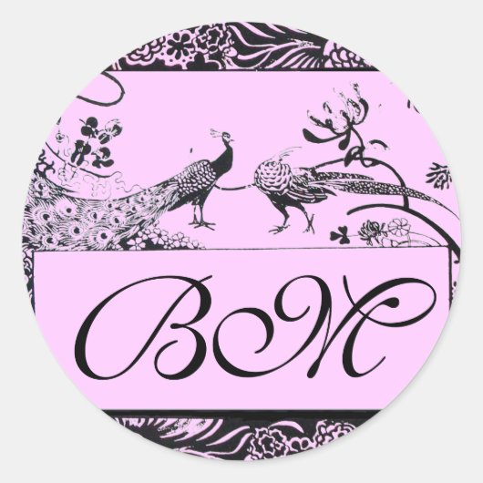 Sticker Rond MARIAGES INSÉPARABLES MONOGRAM, noir et blanc rose (Devant)