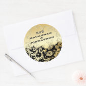Sticker Rond Mariages musicaux Black & Gold Vintage Damask (Enveloppe)