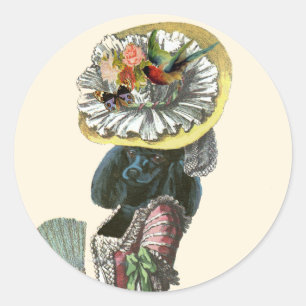 Sticker Rond Marie Antionette Black Poodle Costume du XVIIIe si