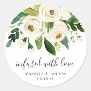 Sticker Rond Marié avec amour Élégant mariage floral blanc