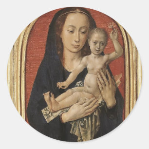 Sticker Rond Marie avec enfant par Hugo van der Goes