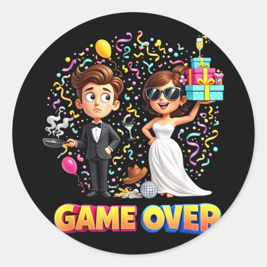 Sticker Rond Marié game-over bride mariage célibataire (Devant)
