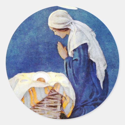 Sticker Rond Marie Priant Et Bébé Jésus (Devant)