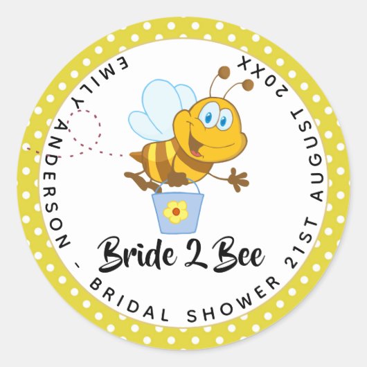 Sticker Rond Mariée à BEE Mariage Fête des mariées Jaune mignon (Devant)