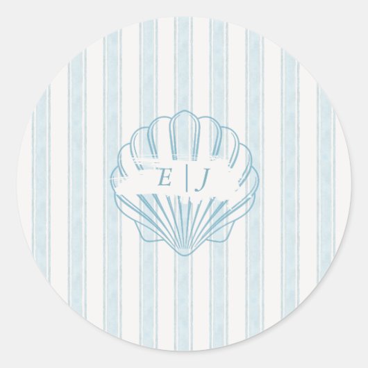 Sticker Rond Mariée Coquillage Marin Époux Initial Bleu (Devant)