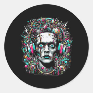 Sticker Rond Mariée Cyberpunk de Frankenstein