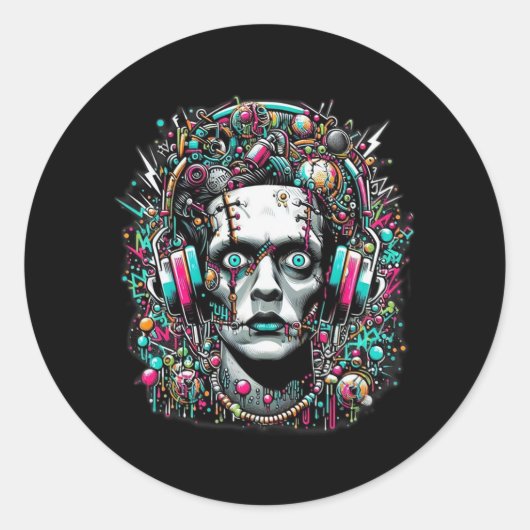 Sticker Rond Mariée Cyberpunk de Frankenstein (Devant)