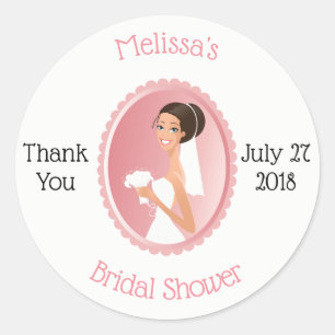Sticker Rond Mariée dans un Voile avec Fête des mariées Bouquet