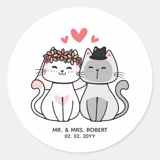 Sticker Rond Mariée De Chat Cute Et Mariage De Groom (Devant)