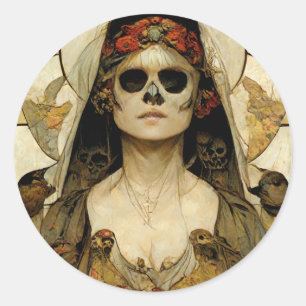 Sticker Rond Mariée De La Mort Horreur Gothique
