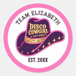 Sticker Rond Mariée de l'équipe de rodéo dernière Disco Cowgirl