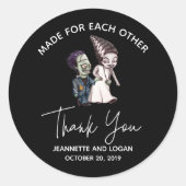 Sticker Rond Mariée d'Halloween Frankenstein Mariage Merci (Devant)