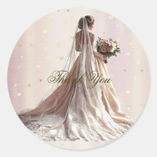 Sticker Rond Mariée d'hiver rose Golden Shiny Hearts