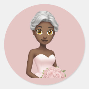 Sticker Rond Mariée Élégante Emoji avec Robe Rose 
