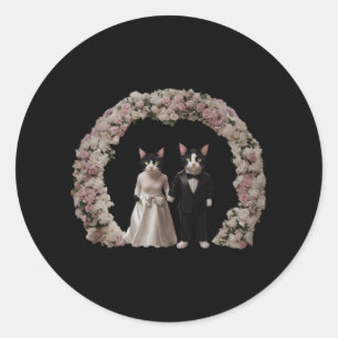 Sticker Rond Mariée et mari chat mignon et adorable