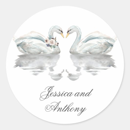 Sticker Rond Mariée et Mariage des cygnes romantiques (Devant)