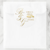 Sticker Rond Mariée et mariée blanche et or - Anneaux (Sac)