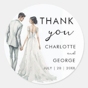 Sticker Rond Mariée Groom Aquarelle Illustration mariage faveur