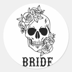 Sticker Rond Mariée Groom Crâne floral Halloween Mariage Bachel