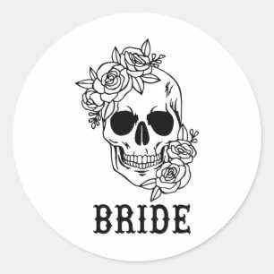 Sticker Rond Mariée Groom Crâne floral Halloween Mariage Bachel